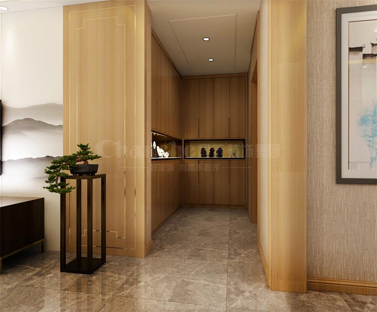 進(jìn)門(mén)處的鞋柜，既滿(mǎn)足了屋主的生活習(xí)慣，又體現(xiàn)出對(duì)自然人文古意的喜好之情。