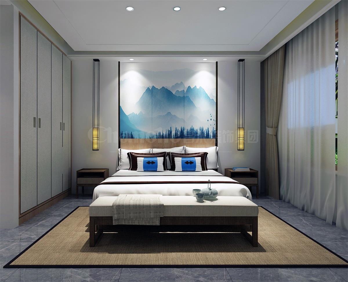 主臥貫穿、白色、灰色，加小許黑色融合的暖色調(diào)讓詩(shī)意棲居，少幾分濃墨重彩，多幾分雅致清寧，并在此感悟生命的智慧。內(nèi)心的平靜才能感悟到生活的大美，美不是符號(hào)，是一種心境，一份怡然，更是一份禪動(dòng)。